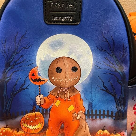 Trick r Treat Loungefly Sam Mini Backpack NWOT Halloween Town Pumpkin Head - Picture 3 of 16